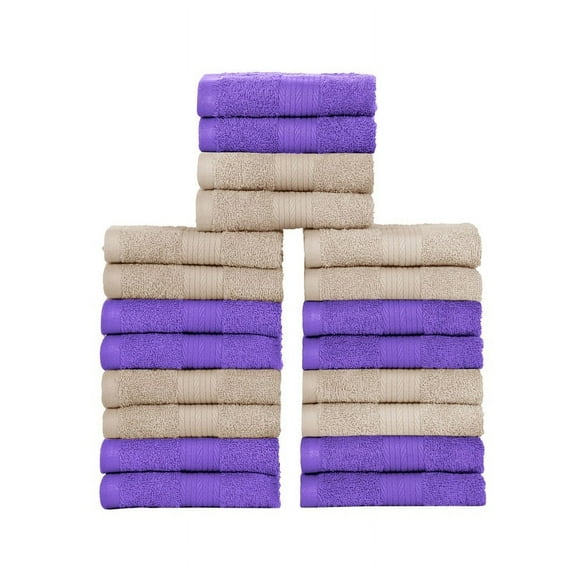 Ample Decor Cotton 600GSM Assorted Color Wash Cloths 12x12 Inch by - Pack of 20 Beige/Purple