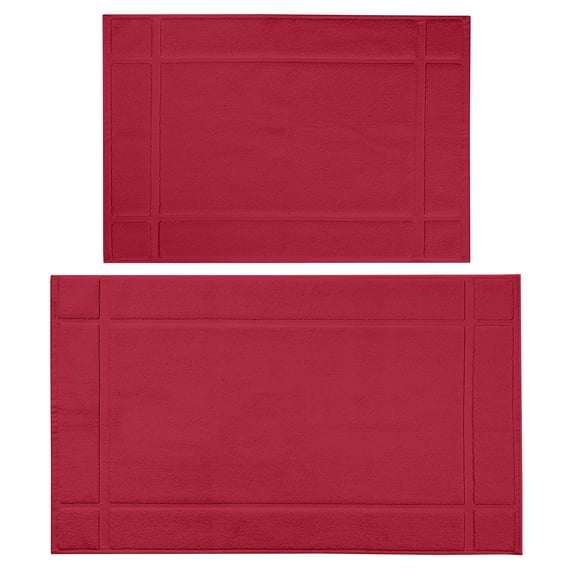 Ample Decor Cotton Bath Mats 24 x 17 inch and 34 x 20 inches Pack of 2 1350 GSM - Red