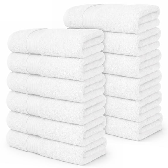 Ample Decor Hand Towel 18 x 28 inch Pack of 12 600 GSM 100% Cotton, Soft & Lightweight, Quick Drying - White