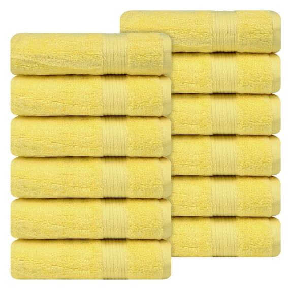 Ample Decor Hand Towel 18 x 28 inch Pack of 12 600 GSM 100% Cotton, Soft & Lightweight, Quick Drying - Yellow