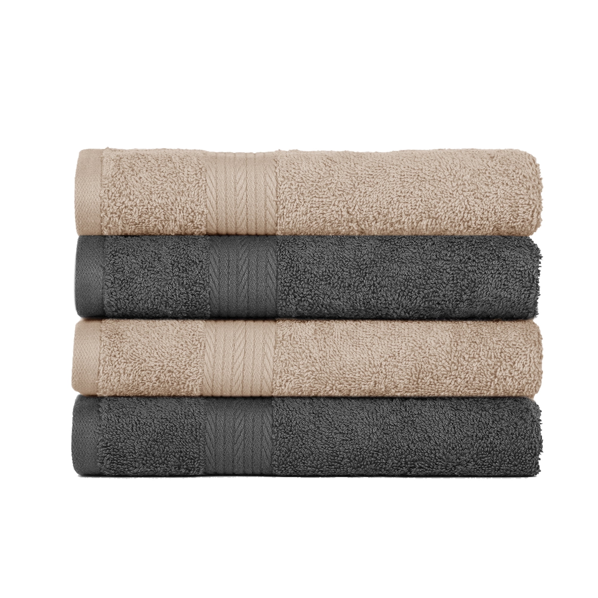 Ample Decor Hand Towel 18 x 28 inch Pack of 4 600 GSM 100% Cotton, Soft & Lightweight, Quick Drying - Beige & Grey