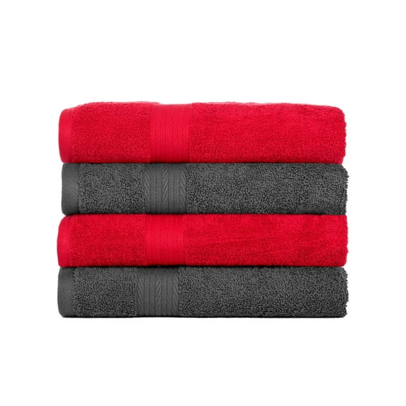 Ample Decor Hand Towel 18 x 28 inch Pack of 4 600 GSM 100% Cotton, Soft & Lightweight, Quick Drying - Grey & Red