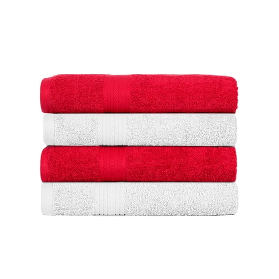 Ample Decor Hand Towel 18 x 28 inch Pack of 4 600 GSM 100% Cotton, Soft & Lightweight, Quick Drying - White & Red