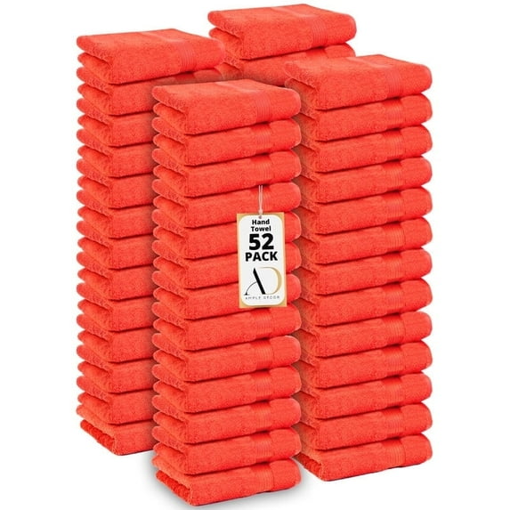 Ample Decor Hand Towel 18 x 28 inch Pack of 52 600 GSM 100% Cotton, Soft & Lightweight, Quick Drying - Orange