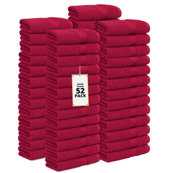 Ample Decor Hand Towel 18 x 28 inch Pack of 52 600 GSM 100% Cotton, Soft & Lightweight, Quick Drying - Red