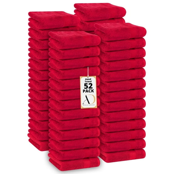 Ample Decor Hand Towel 18 x 28 inch Pack of 52 600 GSM 100% Cotton, Soft & Lightweight, Quick Drying - Red