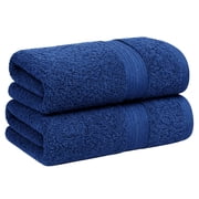 Ample Decor Hand Towel Set of 2 100% Cotton 18X28 inch - Quick Dry Ultra Soft and Highly Absorbent for Bathroom, Gym, Hotel, Spa - Navy