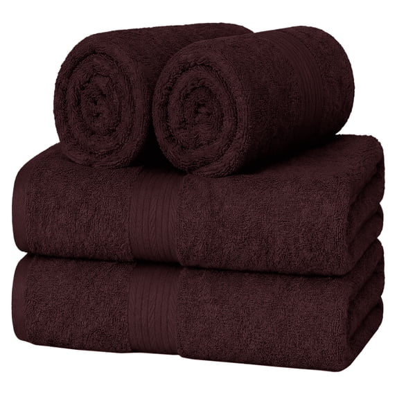 Ample Decor Hand Towel for Bathroom 100% Cotton 18X28 inch -4pcs Brown