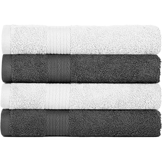 Ample Decor Hand Towels Set of 4 600 GSM 100 Cotton, Soft & Lightweight, Quick Drying Grey