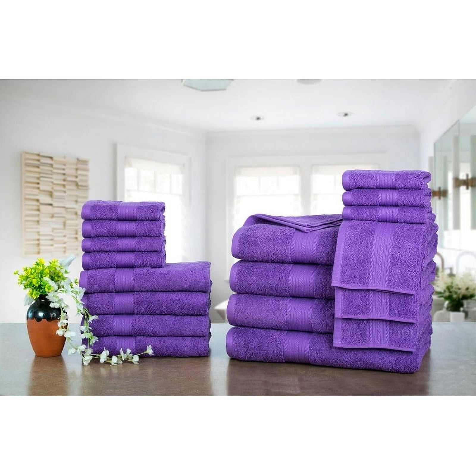 Ample Decor Luxurious Cotton 600 GSM Bathroom Towel Sets by Set of 18 Purple Walmart Business Supplies