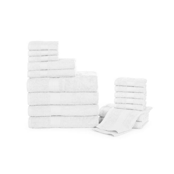 Ample Decor Luxury Bathroom Towel Set of 18 - 4 Hand Towel, 4 Bath Towel, 10 Wash Cloths - White