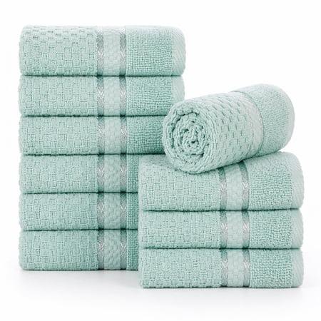 Ample Decor Mint Green Wash Cloth Set of 10 100% Cotton - Quick Dry, Highly Absorbent, Popcorn Textured - Mulaayam Collection - 12 X 12 Inch