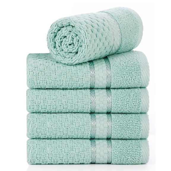 Ample Decor Mint Green Wash Cloth Set of 5 100% Cotton - Quick Dry, Highly Absorbent, Popcorn Textured - Mulaayam Collection - 12 X 12 Inch