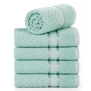 Ample Decor Mint Green Wash Cloth Set of 5 100% Cotton - Quick Dry, Highly Absorbent, Popcorn Textured - Mulaayam Collection - 12 X 12 Inch