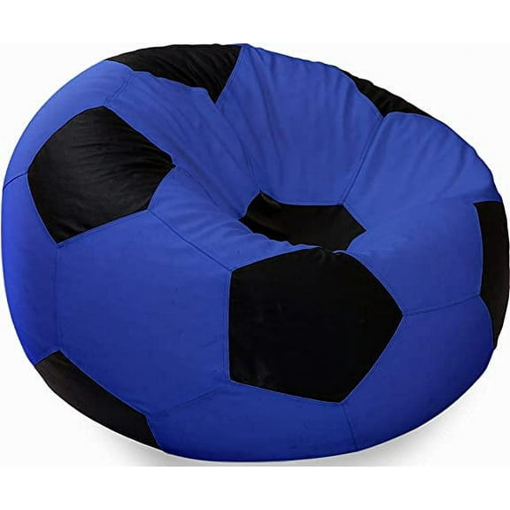 Ample Decor Soccer Leatherette Bean Bag Cover (Filler Not Included), Double Stitched, Ideal for Children and Teenagers - Blue & Black