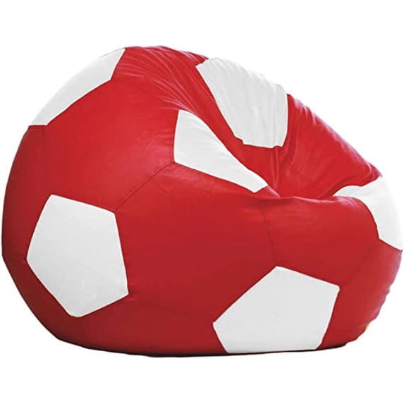 Ample Decor Soccer Leatherette Bean Bag Cover (Filler Not Included), Double Stitched, Ideal for Children and Teenagers - Red & White