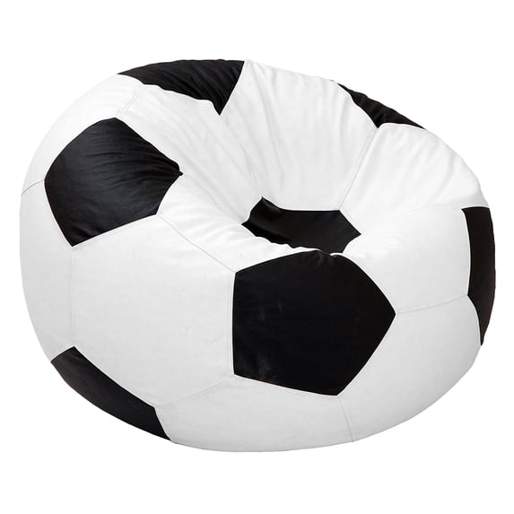 Ample Decor Soccer Leatherette Bean Bag Cover (Filler Not Included), Double Stitched, Ideal for Children and Teenagers - White-Black