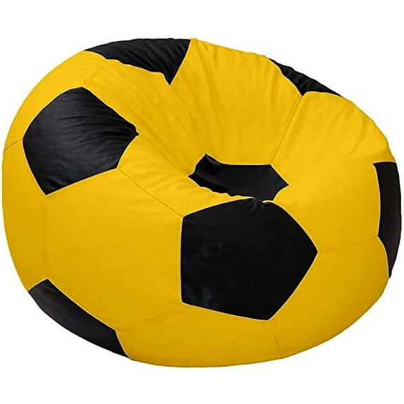 Ample Decor Soccer Leatherette Bean Bag Cover (Filler Not Included), Double Stitched, Ideal for Children and Teenagers - Yellow & Black