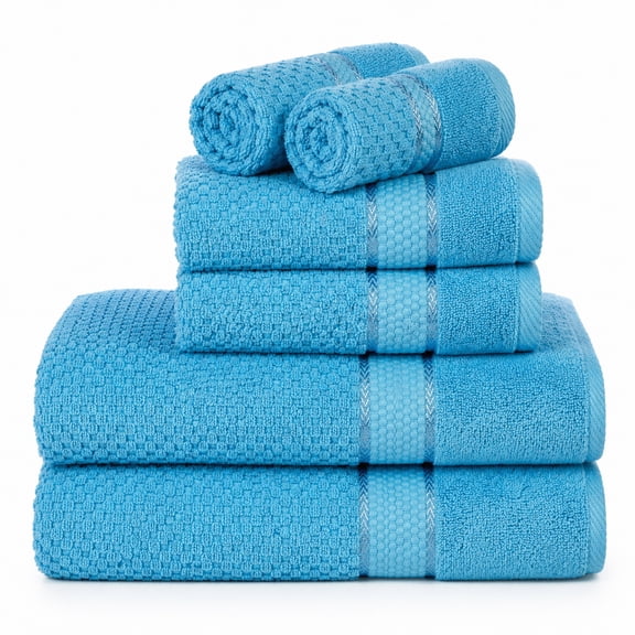 Ample Decor Towels for Bathroom, 6 Pieces Gift Set,100% Cotton Soft Quick Dry, 2 Bath towels, 2 Hand towels, 2 Wash Cloths - for Hotel, Spa, Gym - Sky Blue