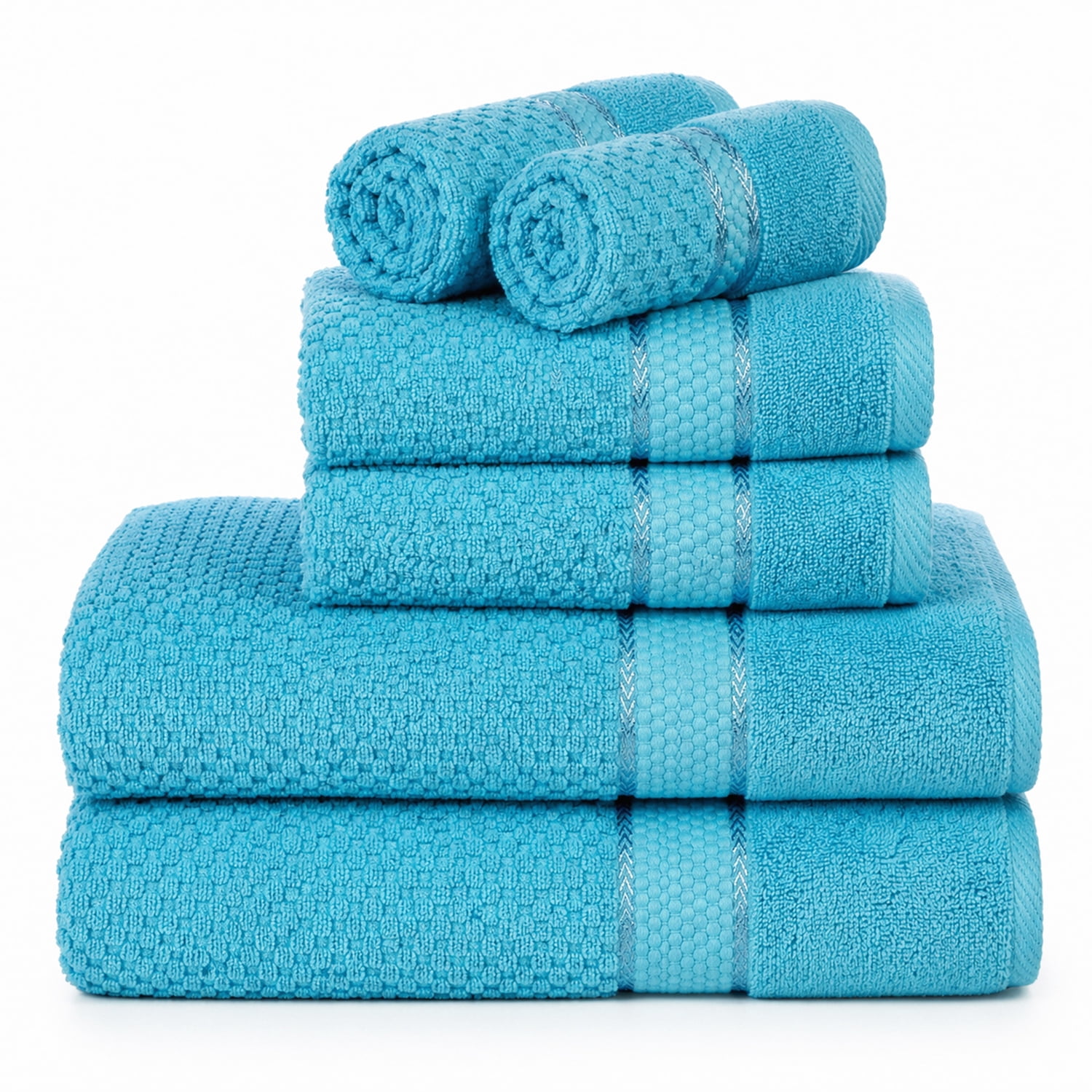 Ample Decor Towels for Bathroom, 6 Pieces Gift Set,100% Cotton Soft Quick Dry, 2 Bath towels, 2 Hand towels, 2 Wash Cloths - for Hotel, Spa, Gym - Sky Blue