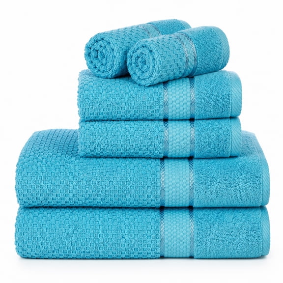 Ample Decor Towels for Bathroom, 6 Pieces Gift Set,100% Cotton Soft Quick Dry, 2 Bath towels, 2 Hand towels, 2 Wash Cloths - for Hotel, Spa, Gym - Sky Blue