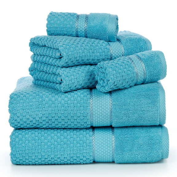 Ample Decor Towels for Bathroom, 6 Pieces Gift Set,100% Cotton Soft Quick Dry, 2 Bath towels, 2 Hand towels, 2 Wash Cloths - for Hotel, Spa, Gym - Sky Blue