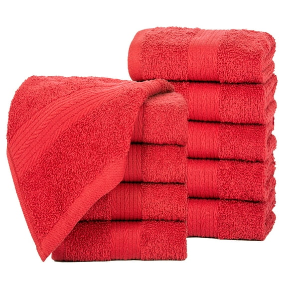 Ample Decor Washcloths 12 x 12 inch 10 Piece 600 GSM 100% Cotton, Lightweight, Quick Drying, Machine Washable Fingertip Towels for Bathroom, Gym, Kitchen - Red