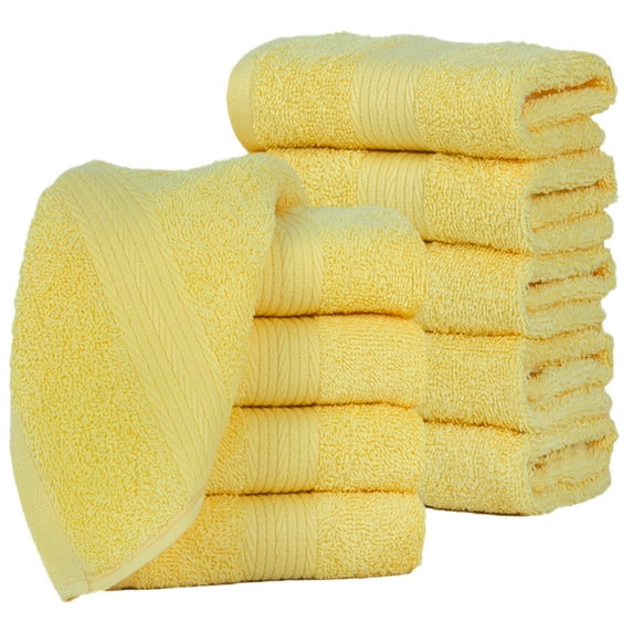 Ample Decor Washcloths 12 x 12 inch 10pcs 600 GSM 100% Cotton, Lightweight, Quick Drying, Fingertip Towels for Gym, Kitchen - Yellow