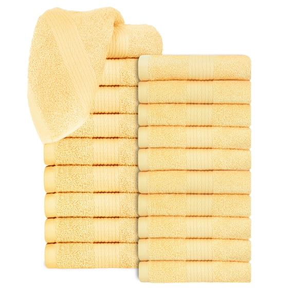 Ample Decor Washcloths 12 x 12 inch 20 Piece 600 GSM 100% Cotton, Lightweight, Quick Drying, Machine Washable Fingertip Towels for Bathroom, Gym, Kitchen - Yellow