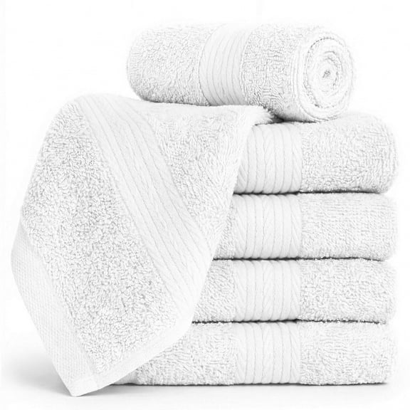Ample Decor Washcloths 12 x 12 inch 5 Piece 600 GSM 100% Cotton, Lightweight, Quick Drying, Machine Washable Fingertip Towels for Bathroom, Gym, Kitchen - White