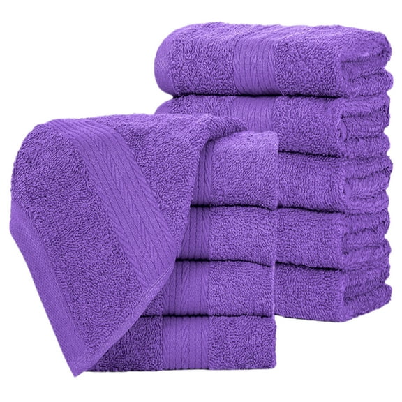 Ample Decor Washcloths 12 x 12 inch 10 Piece 600 GSM 100% Cotton, Lightweight, Quick Drying, Machine Washable Fingertip Towels for Bathroom, Gym, Kitchen - Purple