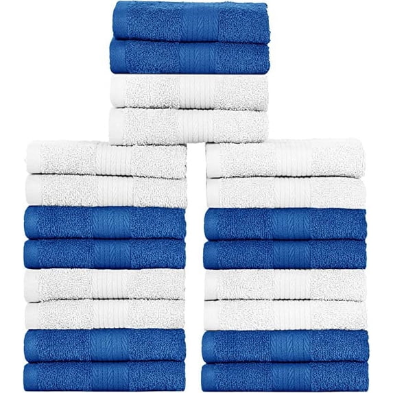 Ample Decor Washcloths 12 x 12 inch 20 Piece 600 GSM 100% Cotton, Lightweight, Quick Drying Fingertip Towels for Bathroom, Gym, Kitchen - White & Navy