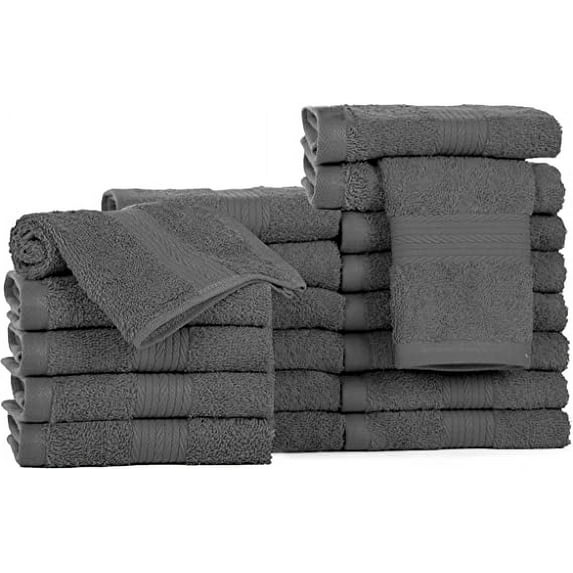 Ample Decor Washcloths 12 x 12 inch 20 Piece 600 GSM 100% Cotton, Lightweight, Quick Drying, Machine Washable Fingertip Towels for Bathroom, Gym, Kitchen - Grey