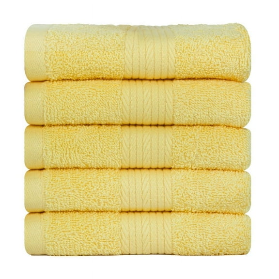 Ample Decor Washcloths 12 x 12 inch 5 Piece 600 GSM 100% Cotton, Lightweight, Quick Drying, Machine Washable Fingertip Towels for Bathroom, Gym, Kitchen - Yellow