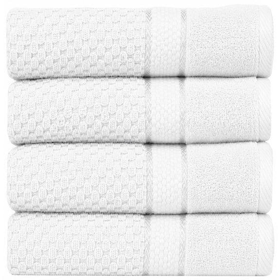 Ample Decor White Bath Towels for Bathroom Set of 4 100% Cotton Popcorn Textured -Quick Dry, Highly Absorbent, OEKO-TEX Certified, Machine Washable - Mulaayam Collection - 30 X 54 Inch