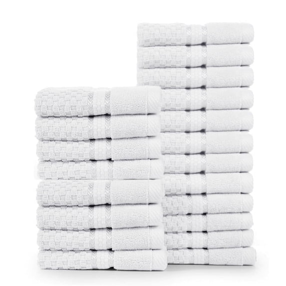 Ample Decor Washcloth Set of 20 White 100% Cotton - Qucik Dry Popcorn Textured - Mulaayam Collection - 12 X 12 Inch