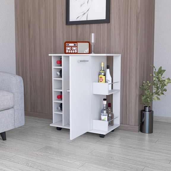 Ample Space Bar Cart In White With Wine Rack And Side Shelves Stylish , Color Storage