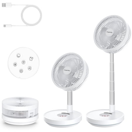 AmpleSky Portable Fan Wireless Battery Operated with 10000mAh, 20HR Run Time, Oscillating Rechargeable Fans, Remote Control LED Lighting, Folding Telescopic Camping Fan