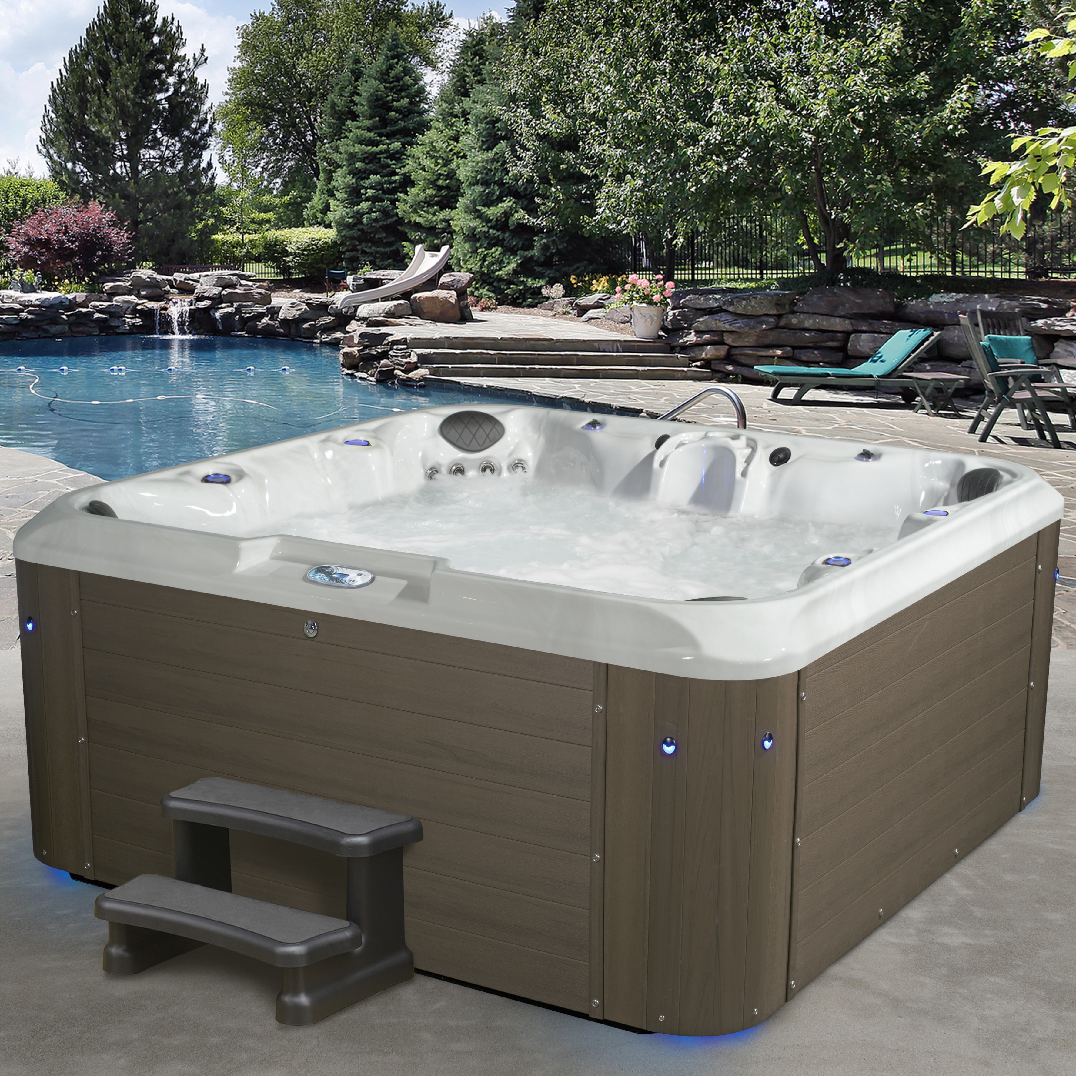 Outerbanks Gray 7-Person 100-Jet Square Hot Tub with LED Lighting