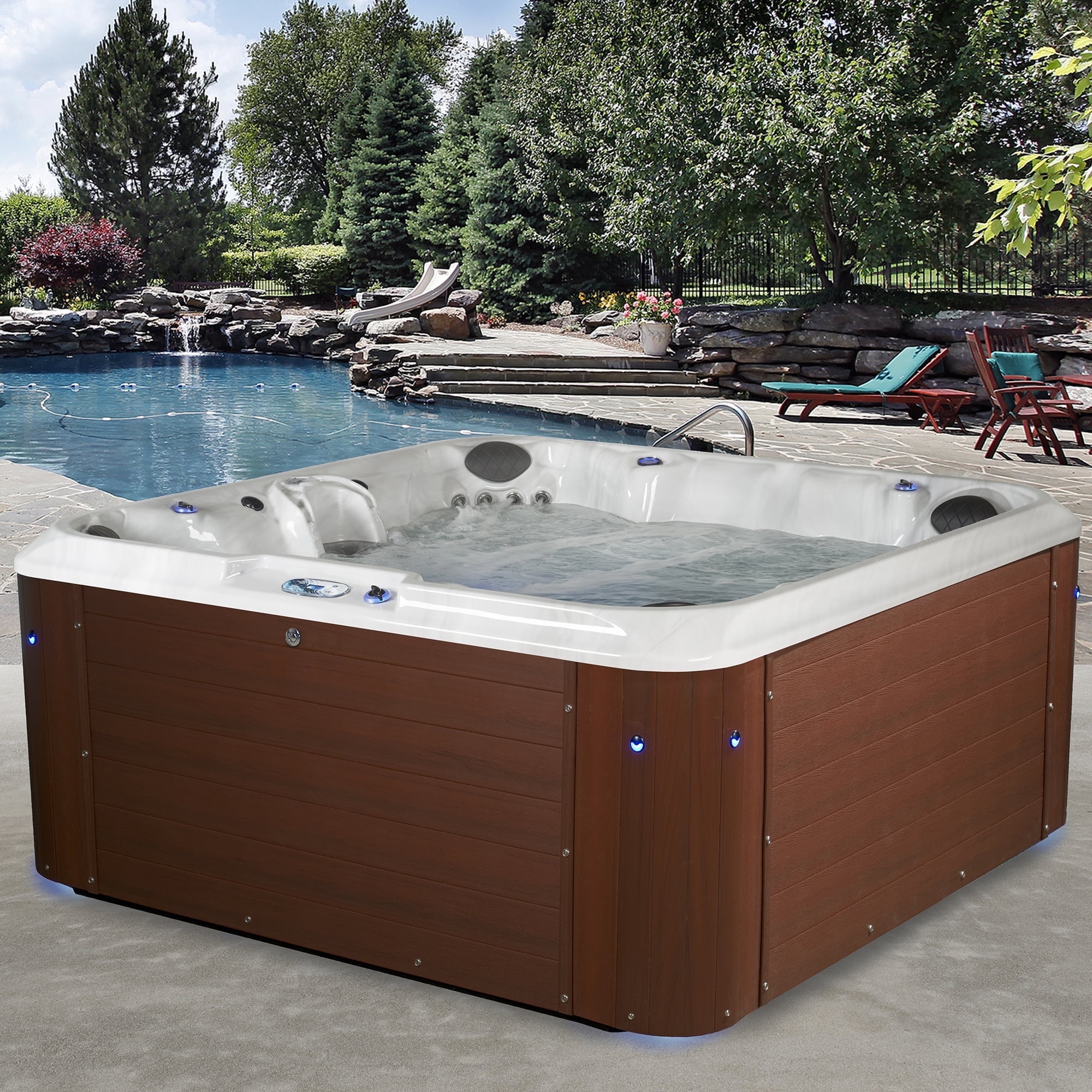 Amplified 100-Jets 7-Person Lounger Spa w/Bluetooth Stereo and 3 Pumps by Aqualife by Strong Spas