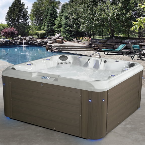 Amplified 100-Jets 7-Person Non-Lounger Spa w/Bluetooth Stereo, 3 Pumps by Aqualife by Strong Spas