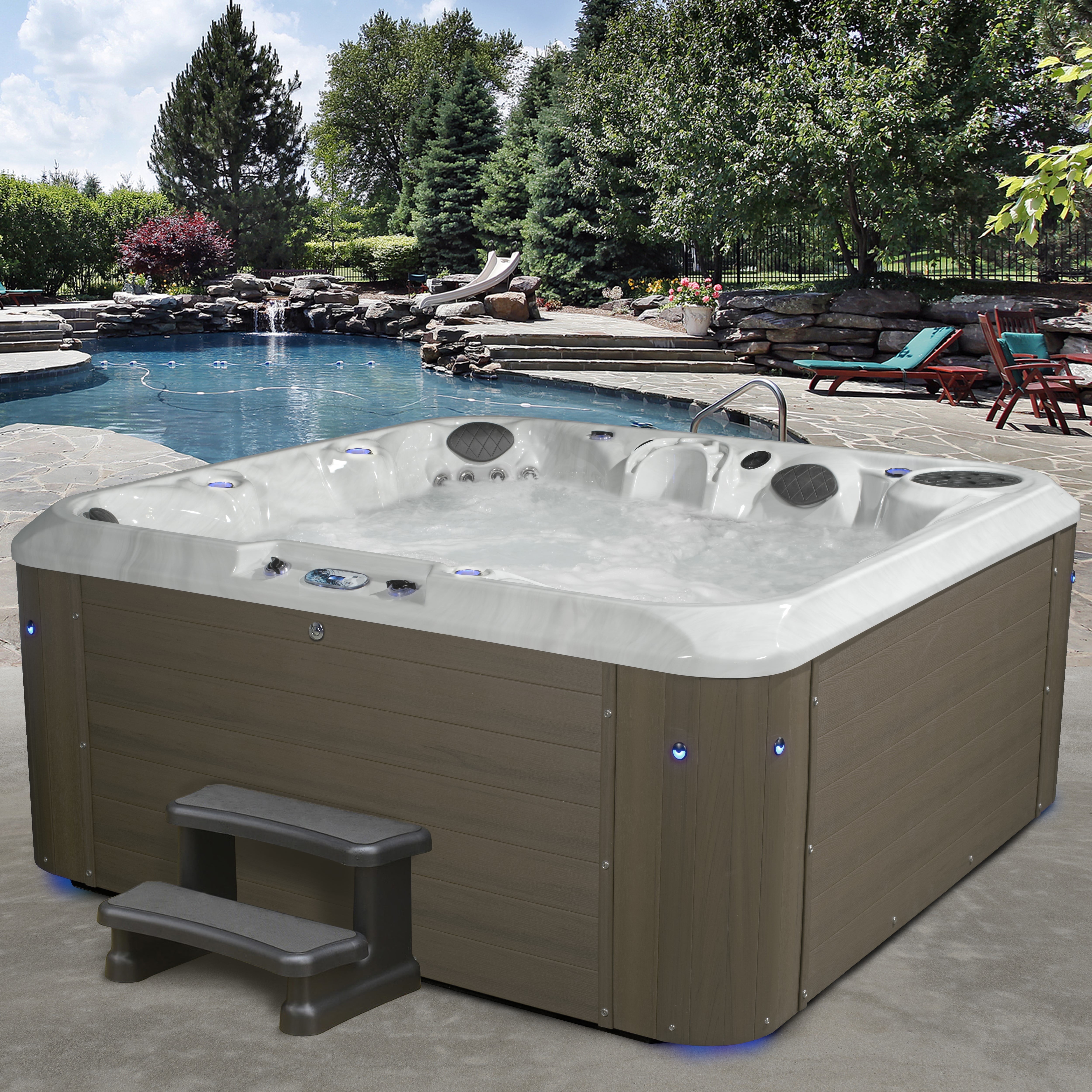 Amplified 6-Person Square Gray Polyethylene Hot Tub with 100 Jets