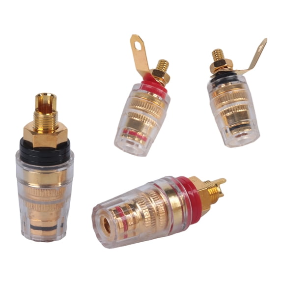 Transparent Binding Posts, 2 Pair Metal Terminal Set with Bands for Amplifier Connection Repair and Cable Replacement