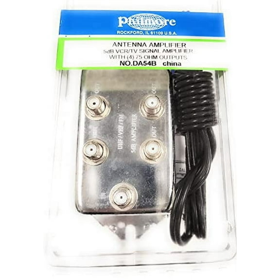Amplifier TV Coax Cable Type DA54B PHILMORE 5DB with 4 Way Output Splitter Built in