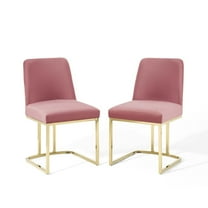 Modway Amplify Sled Base Performance Velvet Dining Chairs - Set of 2 in Gold Dusty Rose