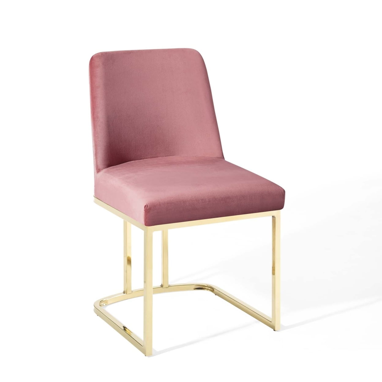 Gold Dusty Rose Velvet Upholstered Side Chair with Metal Base
