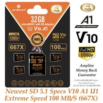 Amplim 32GB Micro SD Card,  4 Pack MicroSD Memory Plus Adapter, MicroSDHC Class 10 UHS-I U1 V10 TF