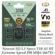 Amplim 32GB MicroSD Card, 4 Pack Micro SD Memory Plus Adapter, Extreme High Speed MicroSDHC Class 10 UHS-I U1 V10 TF Nintendo-Switch, GoPro Hero, Raspberry Pi, Phone Galaxy, Camera Cam, Tablet, PC
