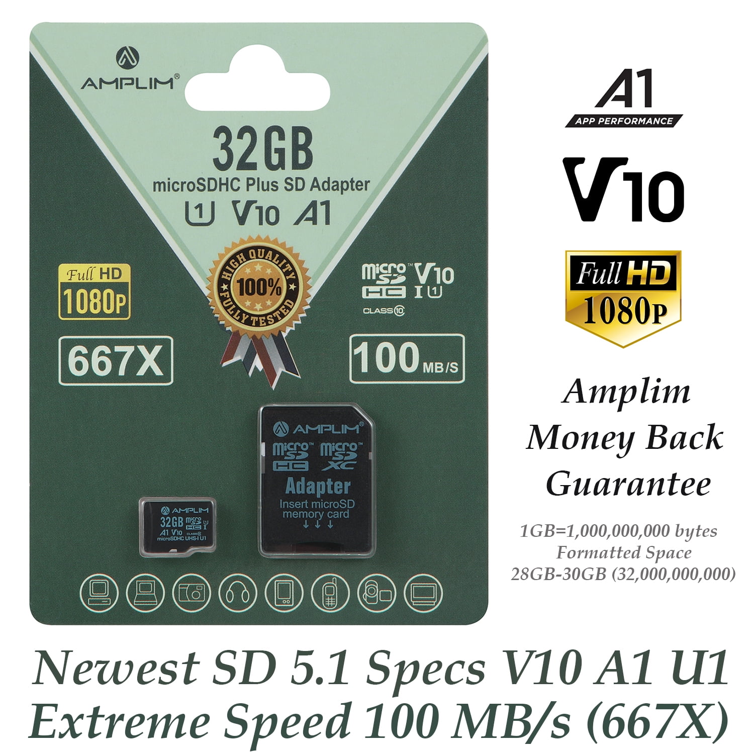 Amplim 32GB MicroSD Card Micro SD Memory Plus Adapter Extreme