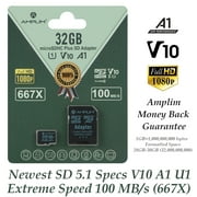 Amplim 32GB MicroSD Card, Micro SD Memory Plus Adapter, Extreme High Speed MicroSDHC U1 Class 10 V10 UHS-I TF Nintendo-Switch, GoPro Hero, Surface, Raspberry Pi, Phone Galaxy, Camera Cam, Tablet, PC